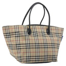 Burberrys Nova Check Blue Label Tote Bag Canvas Beige Auth kk702-1