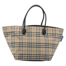 Burberrys Nova Check Blue Label Tote Bag Canvas Beige Auth kk702-2