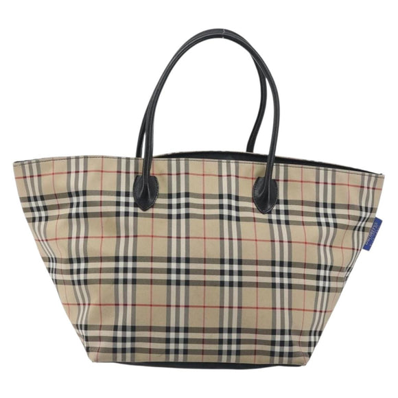 Burberrys Nova Check Blue Label Tote Bag Canvas Beige Auth kk702