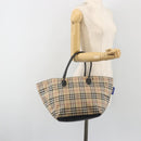 Burberrys Nova Check Blue Label Tote Bag Canvas Beige Auth kk702-21