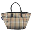 Burberrys Nova Check Blue Label Tote Bag Canvas Beige Auth kk702-3