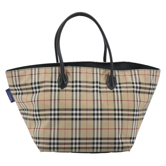 Burberrys Nova Check Blue Label Tote Bag Canvas Beige Auth kk702