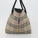 Burberrys Nova Check Blue Label Tote Bag Canvas Beige Auth kk702-4