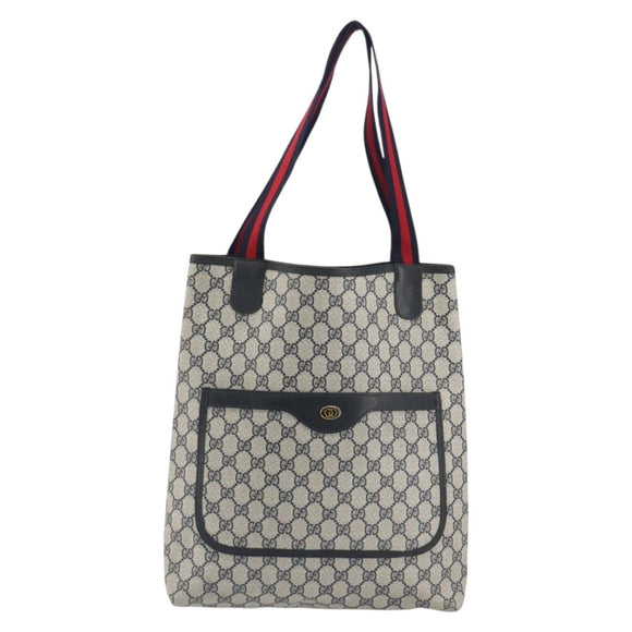 GUCCI GG Supreme Sherry Line Tote Bag PVC Navy Gold 39 02 003 Auth kk706