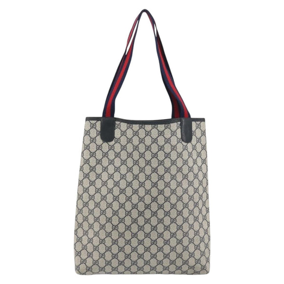 GUCCI GG Supreme Sherry Line Tote Bag PVC Navy Gold 39 02 003 Auth kk706