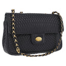 BALLY Chain Shoulder Bag Leather Black Gold Auth kk707A-1