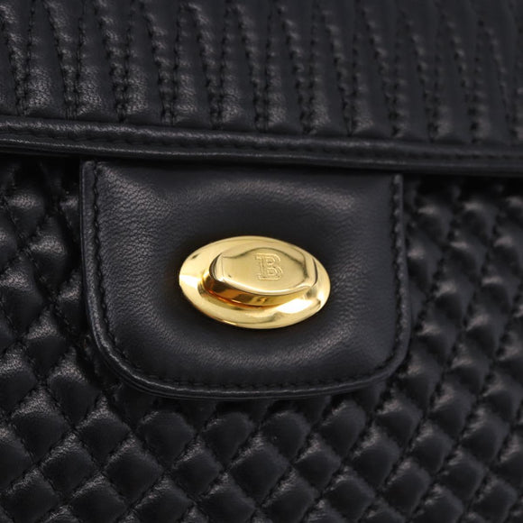 BALLY Chain Shoulder Bag Leather Black Gold Auth kk707A