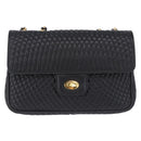BALLY Chain Shoulder Bag Leather Black Gold Auth kk707A-13