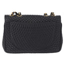 BALLY Chain Shoulder Bag Leather Black Gold Auth kk707A-2