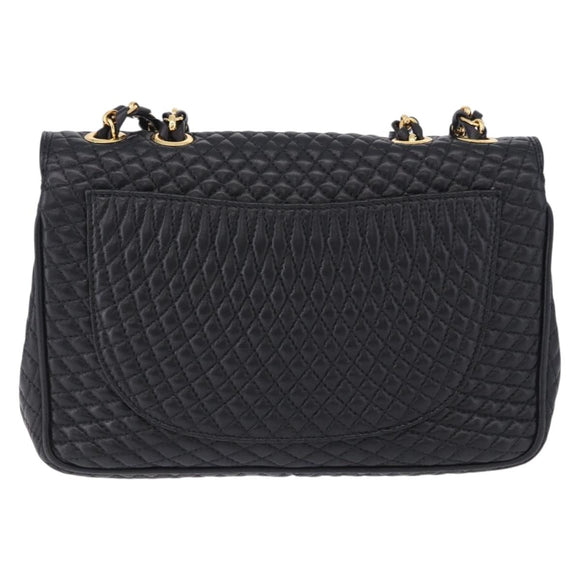 BALLY Chain Shoulder Bag Leather Black Gold Auth kk707A