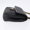 BALLY Chain Shoulder Bag Leather Black Gold Auth kk707A-3