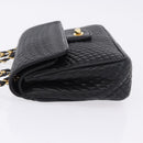 BALLY Chain Shoulder Bag Leather Black Gold Auth kk707A-4