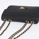 BALLY Chain Shoulder Bag Leather Black Gold Auth kk707A-6