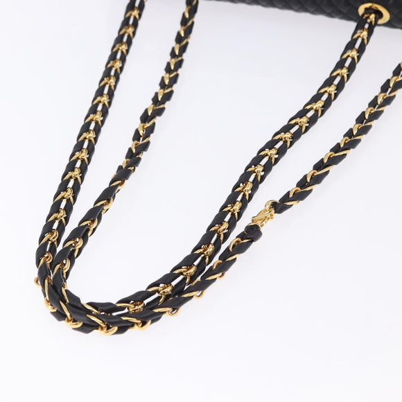 BALLY Chain Shoulder Bag Leather Black Gold Auth kk707A