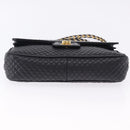 BALLY Chain Shoulder Bag Leather Black Gold Auth kk707A-5