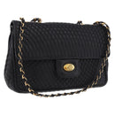 BALLY Chain Shoulder Bag Leather Black Gold Auth kk709A-1
