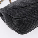 BALLY Chain Shoulder Bag Leather Black Gold Auth kk709A-16