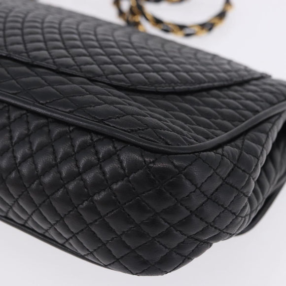 BALLY Chain Shoulder Bag Leather Black Gold Auth kk709A