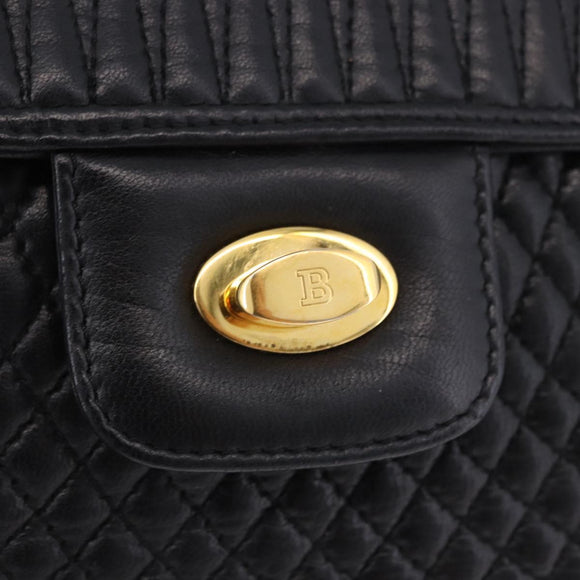 BALLY Chain Shoulder Bag Leather Black Gold Auth kk709A