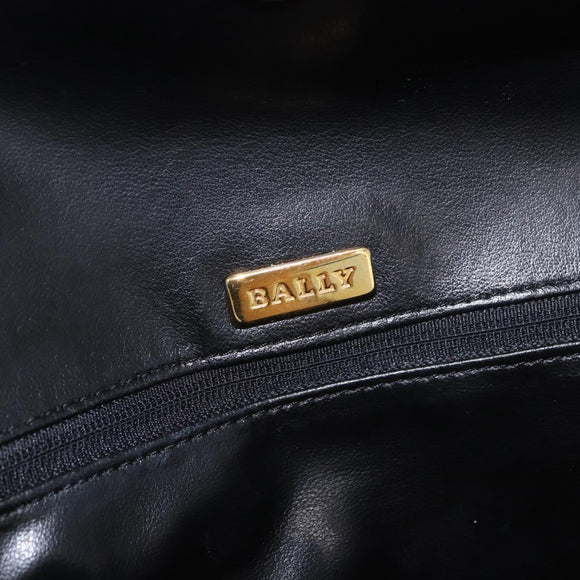 BALLY Chain Shoulder Bag Leather Black Gold Auth kk709A
