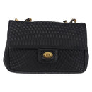 BALLY Chain Shoulder Bag Leather Black Gold Auth kk709A-13