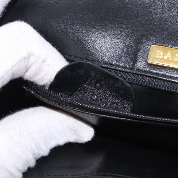 BALLY Chain Shoulder Bag Leather Black Gold Auth kk709A