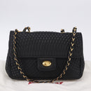 BALLY Chain Shoulder Bag Leather Black Gold Auth kk709A-12