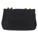 BALLY Chain Shoulder Bag Leather Black Gold Auth kk709A-2