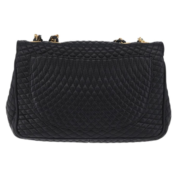 BALLY Chain Shoulder Bag Leather Black Gold Auth kk709A