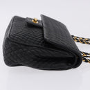 BALLY Chain Shoulder Bag Leather Black Gold Auth kk709A-3