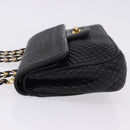 BALLY Chain Shoulder Bag Leather Black Gold Auth kk709A-4