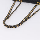 BALLY Chain Shoulder Bag Leather Black Gold Auth kk709A-7