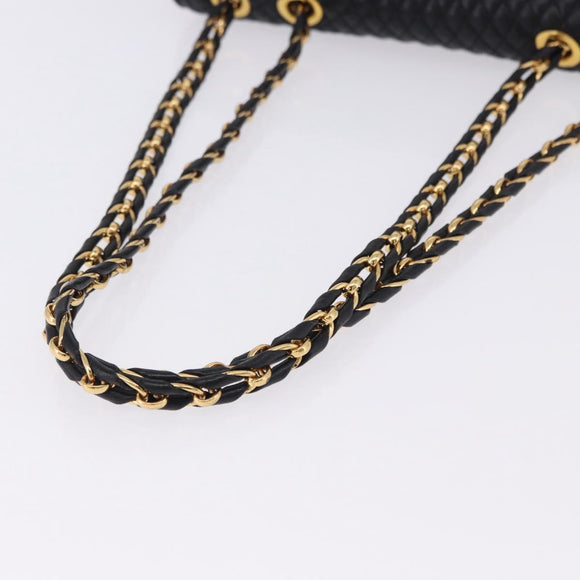 BALLY Chain Shoulder Bag Leather Black Gold Auth kk709A