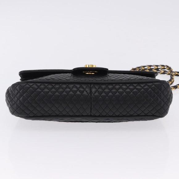 BALLY Chain Shoulder Bag Leather Black Gold Auth kk709A