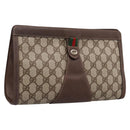 GUCCI GG Supreme Web Sherry Line Clutch Bag PVC Beige Gold 156 01 033 Auth kk710-1