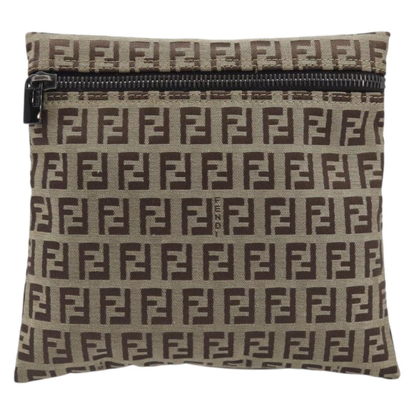 FENDI Zucchino Canvas Pouch Beige Auth kk712A