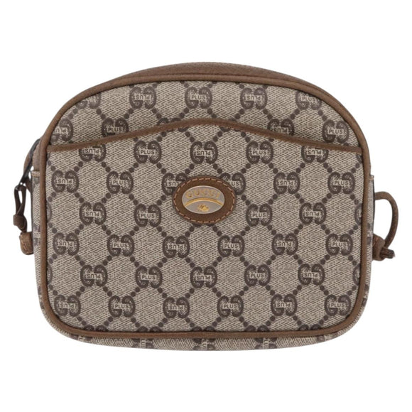 GUCCI GUCCI Plus Shoulder Bag PVC Leather Beige Gold Tone Auth kk714