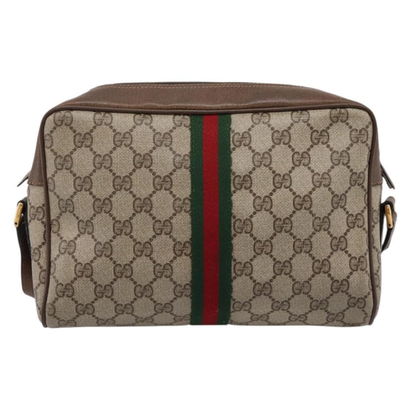 GUCCI GG Supreme Web Sherry Line Shoulder Bag PVC Beige 56 02 005 Auth kk715