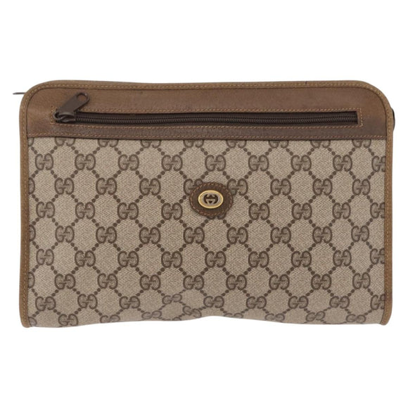 GUCCI GG Supreme Clutch Bag PVC Beige Gold Tone 97 01 037 Auth kk716