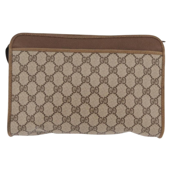GUCCI GG Supreme Clutch Bag PVC Beige Gold Tone 97 01 037 Auth kk716