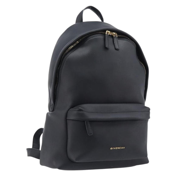GIVENCHY Backpack Leather Black Gold Tone Auth kk718A