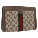 GUCCI GG Supreme Web Sherry Line Clutch Bag PVC Beige 89 01 001 Auth kk719-1