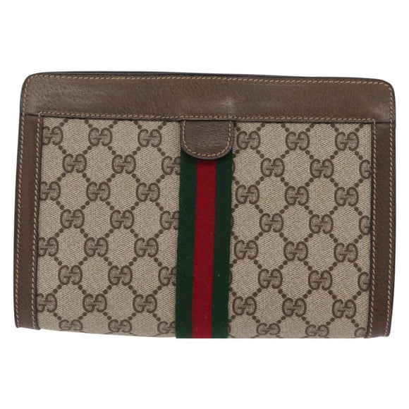 GUCCI GG Supreme Web Sherry Line Clutch Bag PVC Beige 89 01 001 Auth kk719