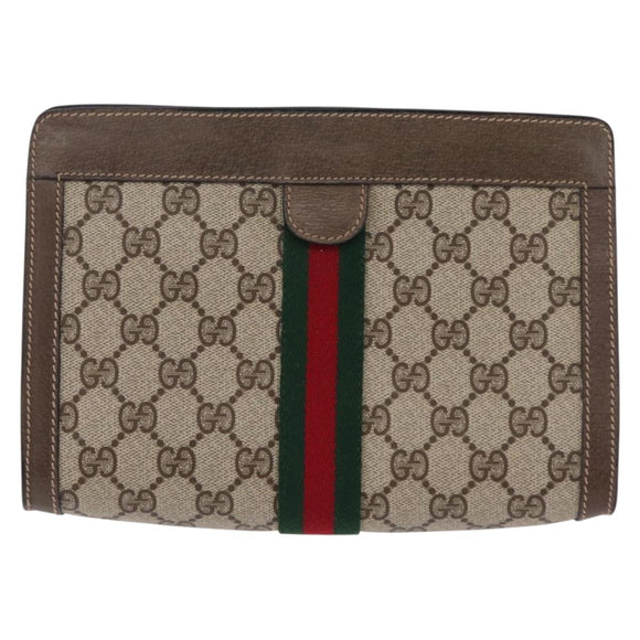 GUCCI GG Supreme Web Sherry Line Clutch Bag PVC Beige 89 01 001 Auth kk719