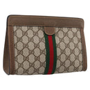 GUCCI GG Supreme Web Sherry Line Clutch Bag PVC Beige 89 01 001 Auth kk720-1