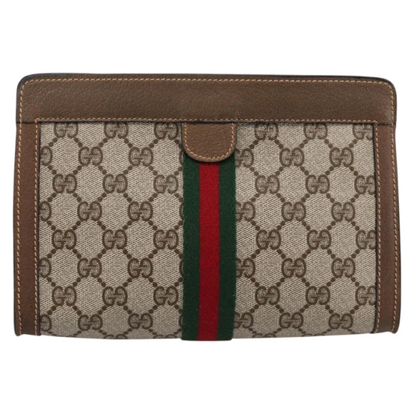 GUCCI GG Supreme Web Sherry Line Clutch Bag PVC Beige 89 01 001 Auth kk720
