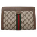 GUCCI GG Supreme Web Sherry Line Clutch Bag PVC Beige 89 01 001 Auth kk720-2
