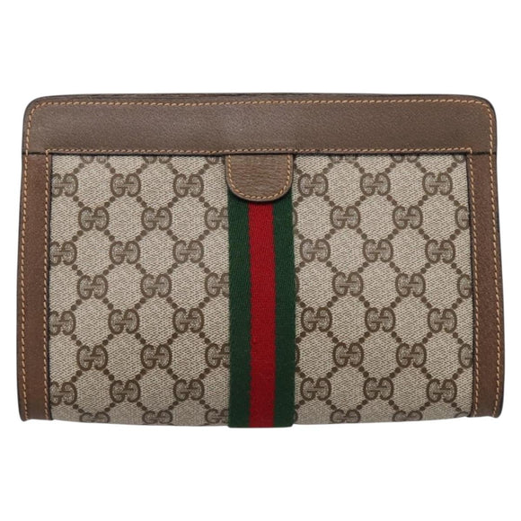GUCCI GG Supreme Web Sherry Line Clutch Bag PVC Beige 89 01 001 Auth kk720