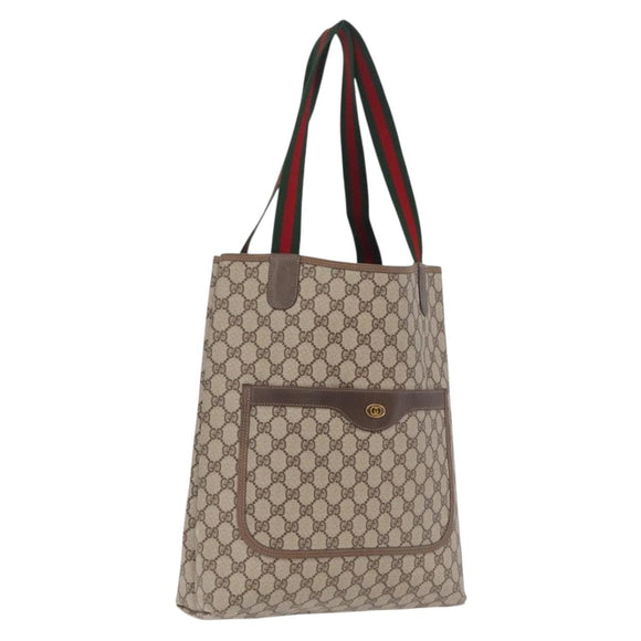 GUCCI GG Supreme Web Sherry Line Tote Bag PVC Beige Gold 39 02 003 Auth kk726