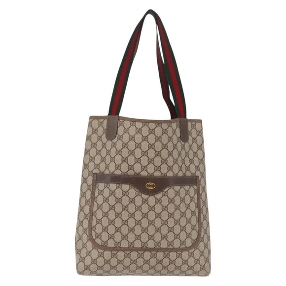 GUCCI GG Supreme Web Sherry Line Tote Bag PVC Beige Gold 39 02 003 Auth kk726
